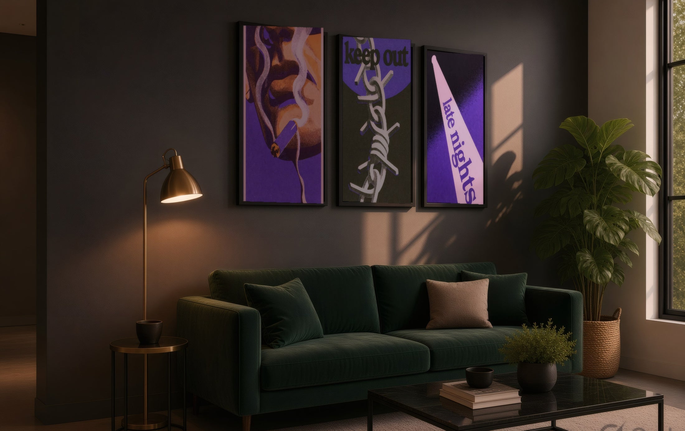 NOCTURA prints framed in a night lounge
